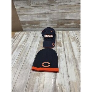 NFL Chicago Bears Hat Beanie Set Navy Blue Orange Adjustable Cap Knit Hat